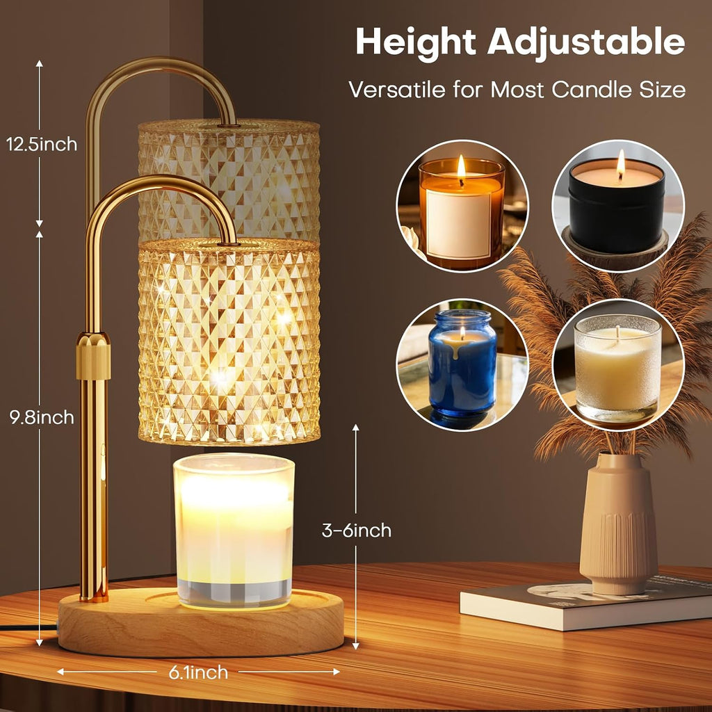 Candle Warmer Lamp with Timer Dimmer Height Adjustable Electric Candle Wax Warmer for Jar Candles Wax Melt Warmer with 2Bulbs Heater Lamp for Scented Wax for New Home Decor,House Warming Gifts