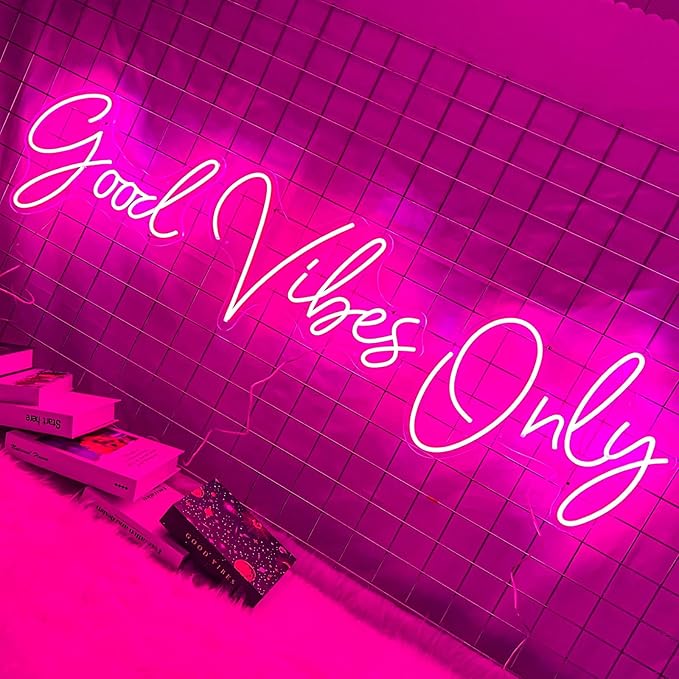 Good Vibes Only Neon Signs for Wall Decor -56.57" x 13.5" Pink large Neon Sign LED Art Decorative Lights with Dimmable for Bedroom Home, Club Bar and Party Decor
