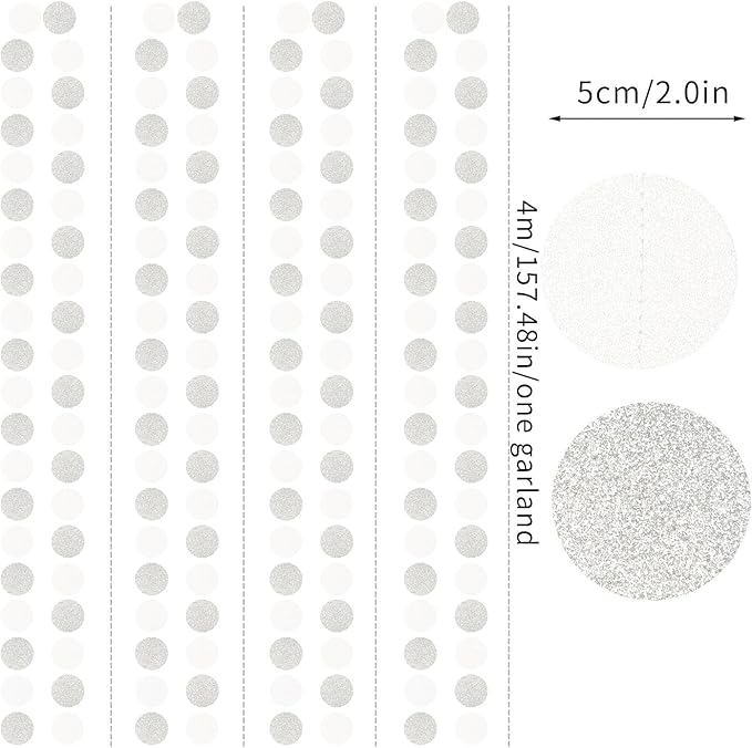 Glitter Silver White Party-Decorations Streamers - 52Ft Birthday Hanging Paper Garland Banner,Engagement Wedding Bachelorette Baby Bridal Shower Christmas Supplies Backdrop Graduation Decor Hugtmr
