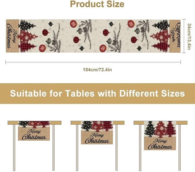 Merry Christmas Table Runner,Winter Xmas Holiday Kitchen Dining Table Decoration for Home Party Decor 13x36 Inch