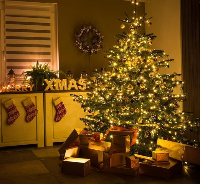 LAMPHOME 66ft Golden Christmas Decorative Mini Lights,200 LED Transparent Wire Fairy Starry String Lights Plug in,11 Lighting Modes, for Indoor Outdoor Xmas Tree Wedding Party Decoration (Yellow)