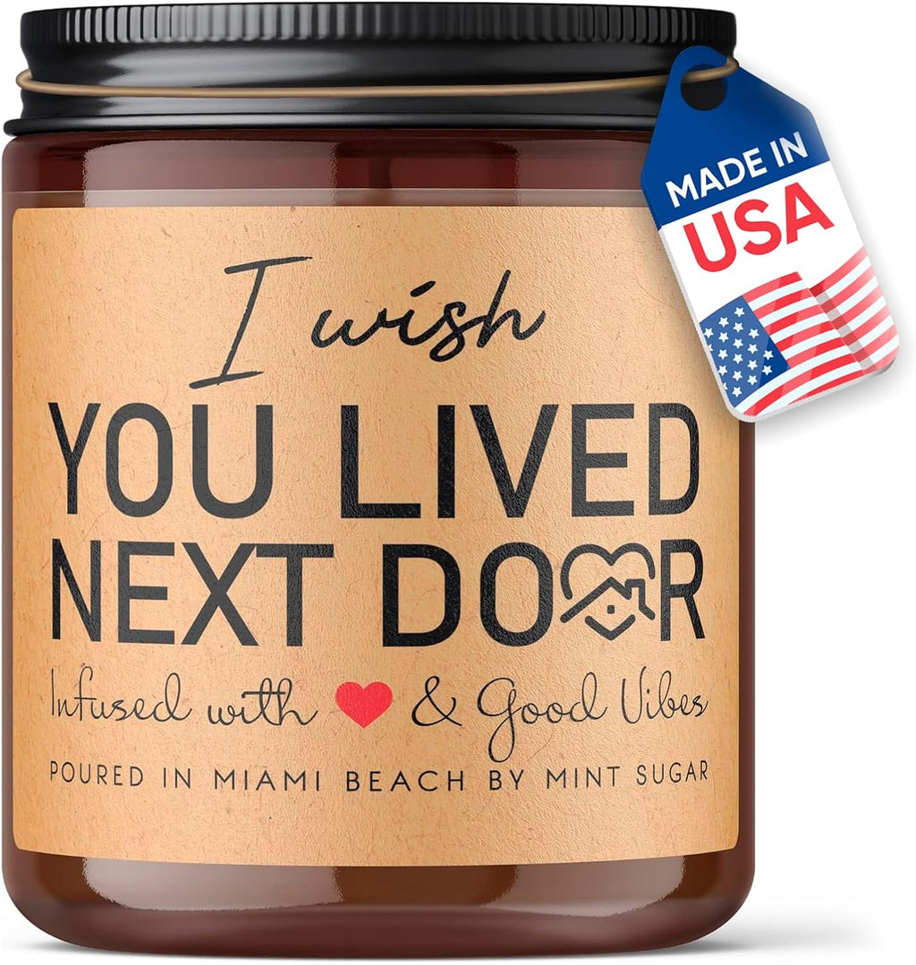 Birthday Gifts for Women - I Wish You Lived Next Door Candle - Apple Caramel Scent - Jar Candle - Made in USA - 9 oz