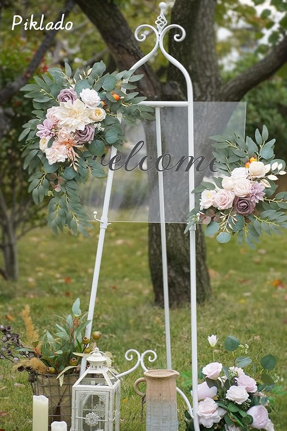 Faux Flower Swag Set of 2 for Wedding Welcome Signs Floral Swag Wedding Reception Ceremony Signs Decor (Champagne)
