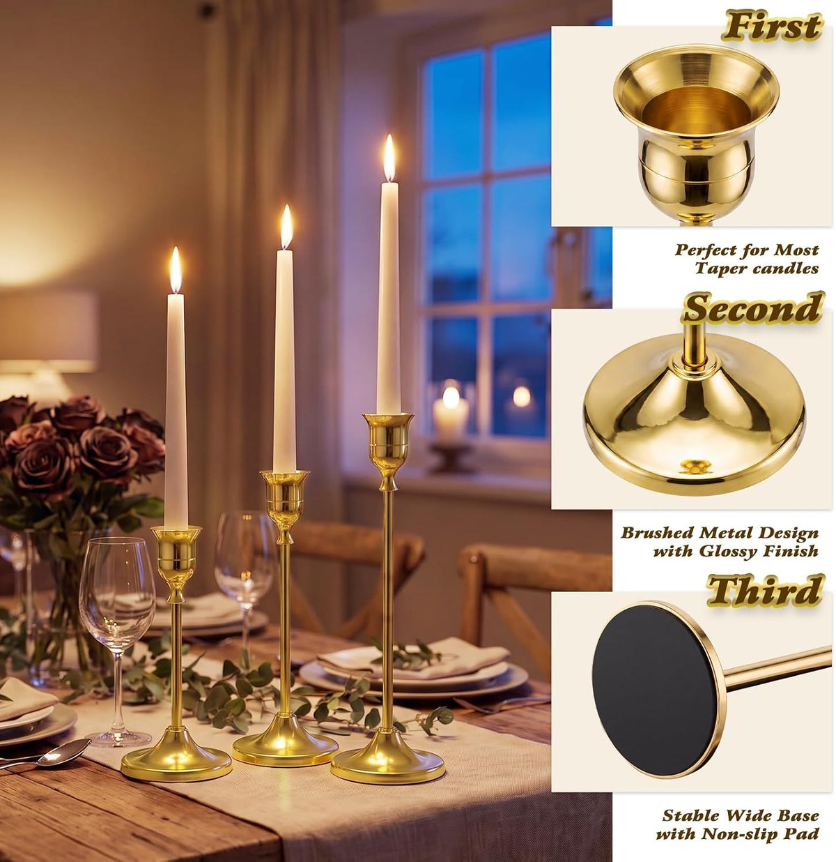 24Pcs Gold Taper Candle Holders Set, Vintage Tabletop Candle Holder