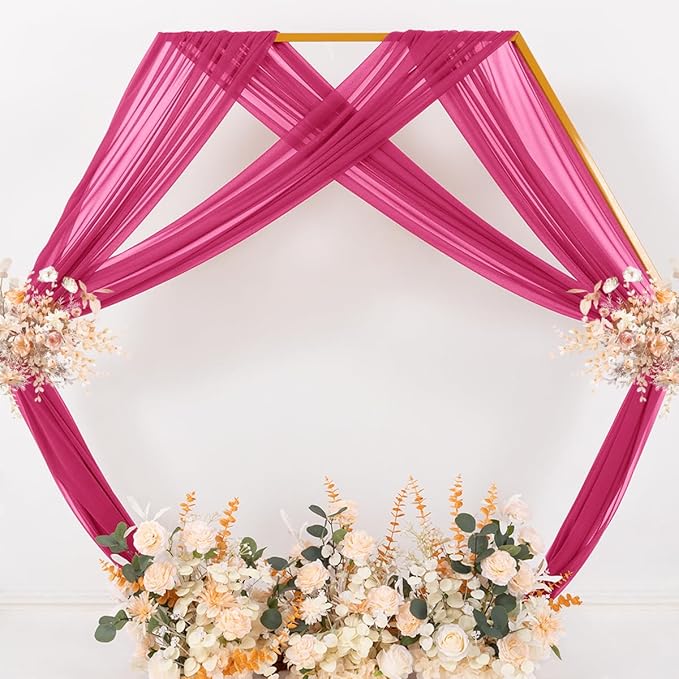 MLMC Hot Pink Wedding Arch Draping Fabric 4 Panels 29" x 20 FT Extra Long Gauze Drapes Sheer Backdrop Curtains 6.6 Yards Outdoor Drapery Panels for Wedding Ceremony Party Ceiling Decoration