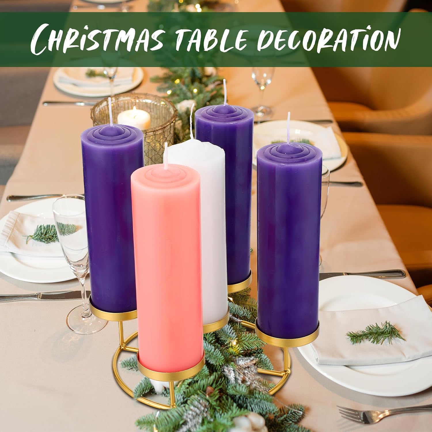 Newtay Christmas Advent Wreath Ring with 5 Pillar Candle Holder Advent Wreath Holder Table Decoration Xmas Metal Candlesticks Ring for Holiday Christmas Home (Gold,Candle Cup Diameter 2.04 inches)