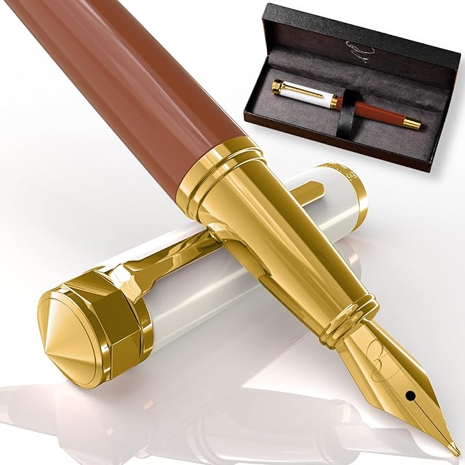 Ellington Pens Luxury Fountain Pen Set- Fountain Pens for Writing - Smooth Extra Fine Nib - Includes Refillable Ink Converter, 3 Ink Cartridges [Black & Blue], Gift Box - Elegant Calligraphy