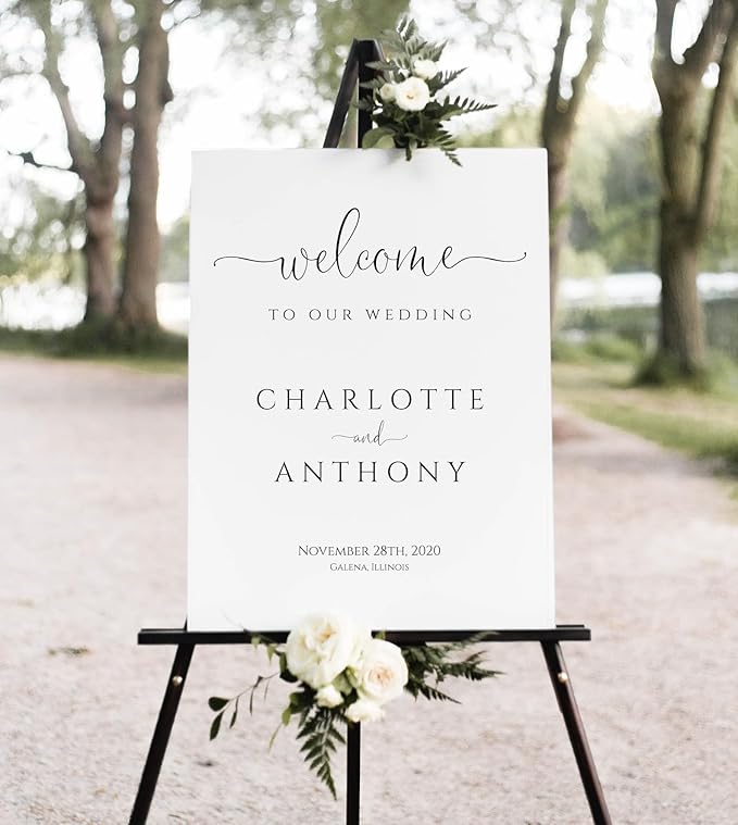 Wedding Welcome Sign, Welcome To Our Wedding Sign,12" x 18" (Small), 27" (Medium), 36" (Large), Plastic, Modern, Pole Mount, Weather