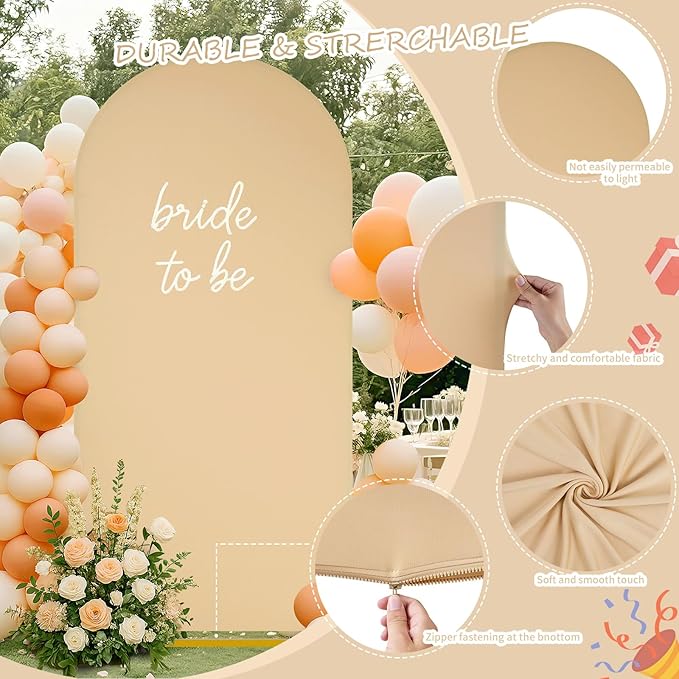SoarDream Arch Backdrop Cover Khaki Spandex Fitted 5FT Wedding Arch Covers Balloon Round Top Chiara Arch Backdrop Fabric for Bridal Shower Wedding Birthday Party Stage Decoations