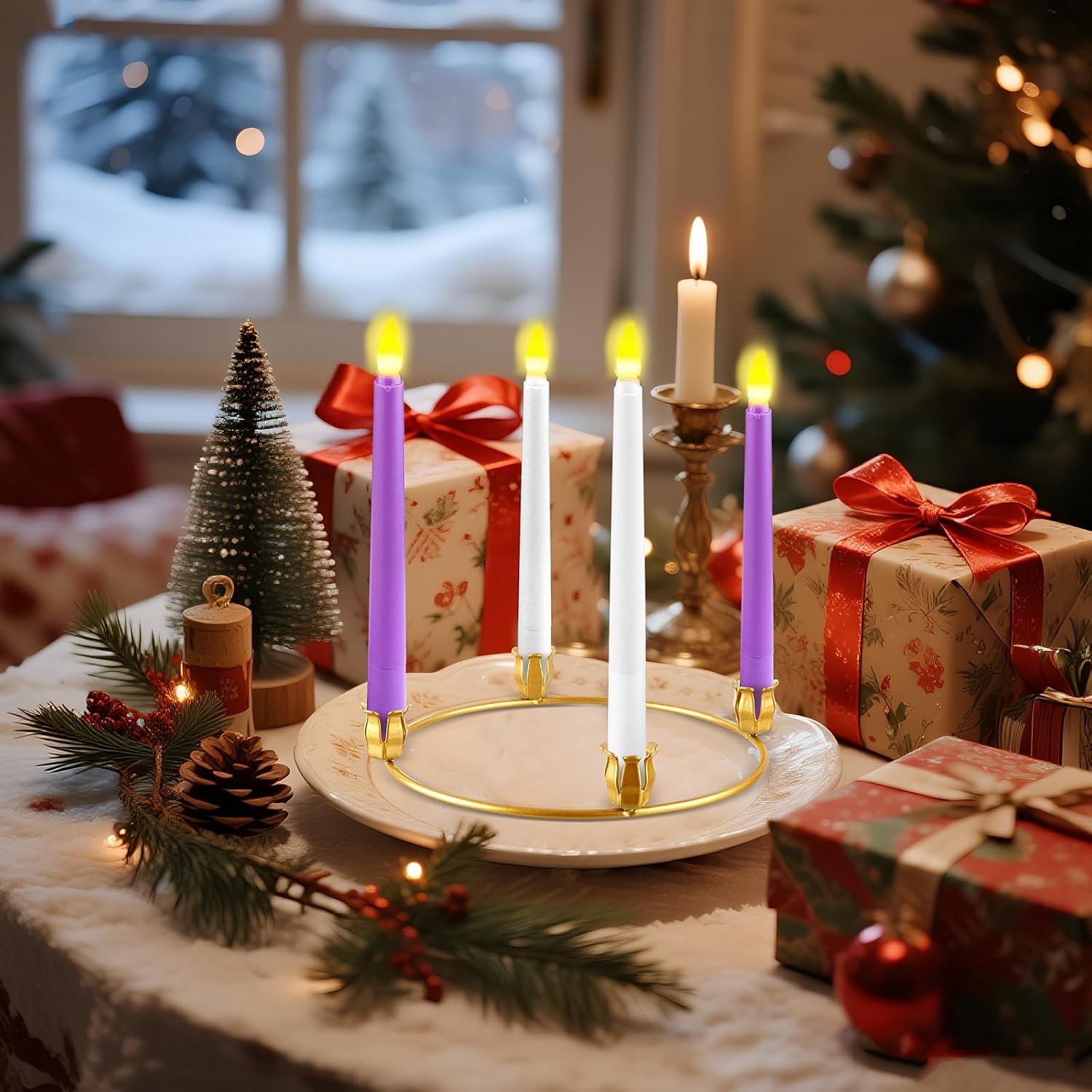 Thyle 50 Pcs Metal Christmas Advent Wreath Rings Bulk Gold Advent Wreath Candle Holder Xmas DIY Taper Candle Rings Table Candelabra Holder for Church Supply Home Table Centerpiece Festival Decoration