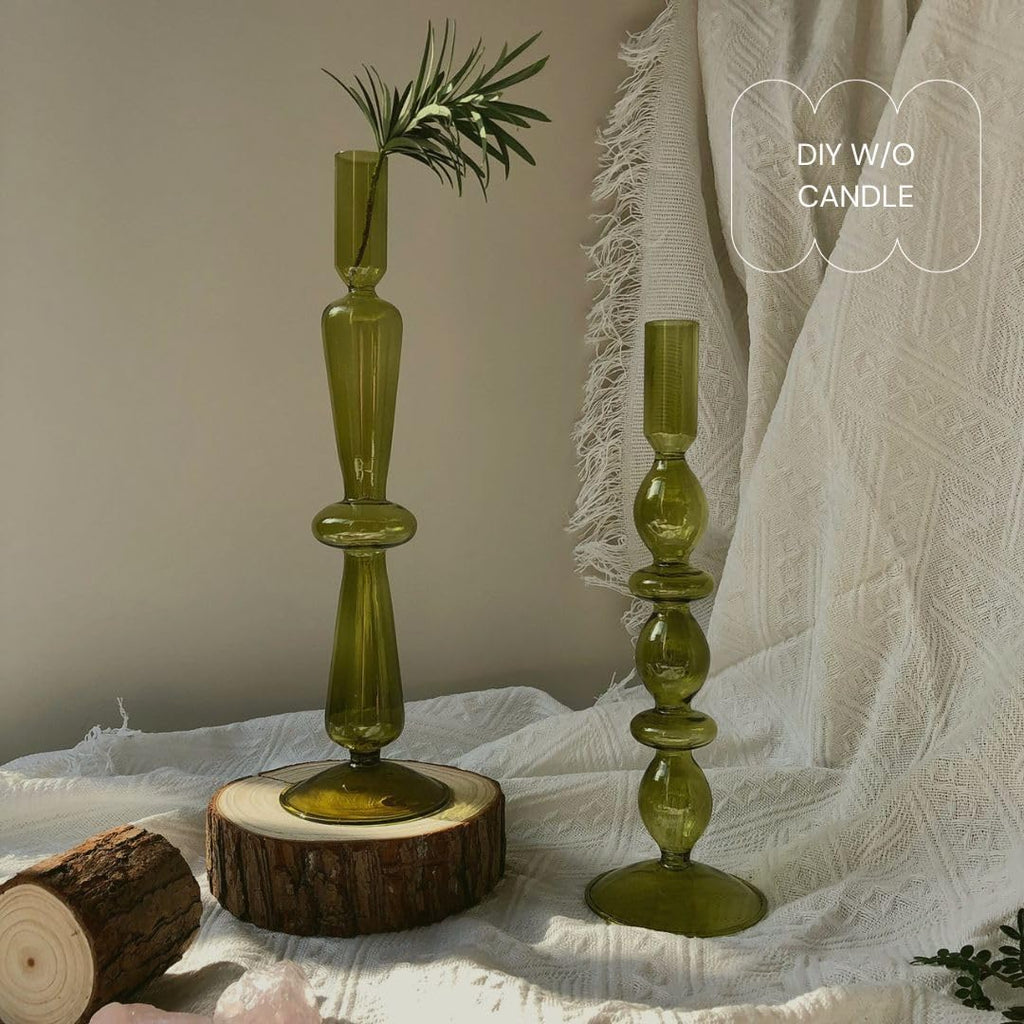 Candle Stick Candle Holder, Glass Candle Holders for Table Centerpiece, Modern Style Green Candle Holder Mixed 4pcs