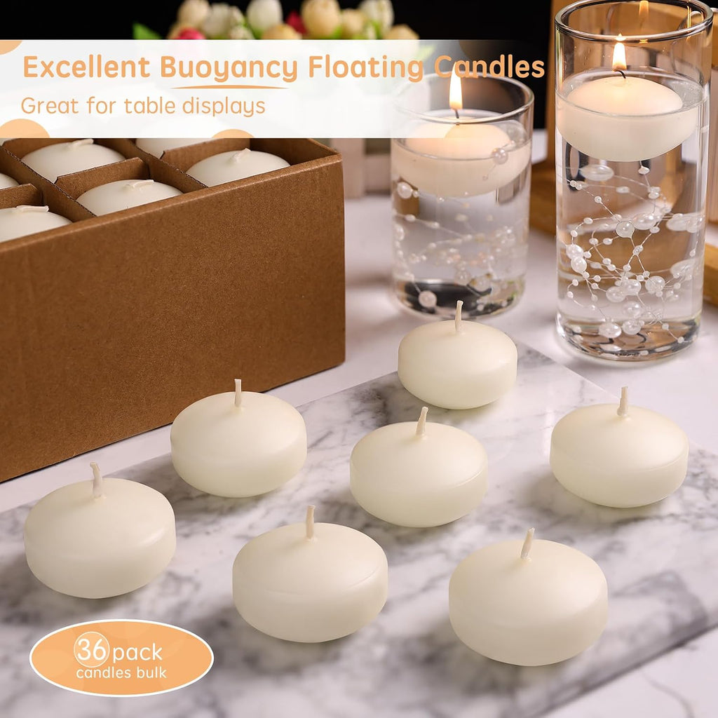 36 Pack Floating Candles,2 inch Ivory Unscented Dripless Floating Candle for Centerpieces,5-6H Burning 2" Water Candles Bulk for Cylinder Vases,Weddings,Christmas Party,and Holiday