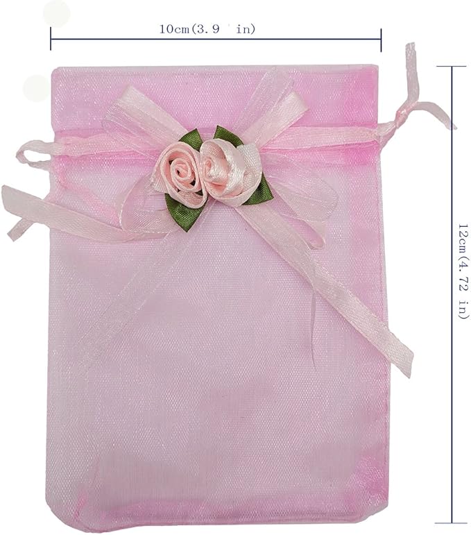 Ankirol 50pcs Sheer Organza Favor Bags For Wedding 3.8x4.8'' Gift Bags Samples Display Drawstring Rose Pouches (pink)