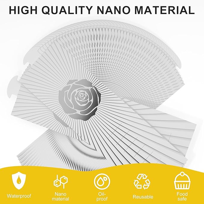 Polymer Material Reusable Napkin Band, Glue-Free Tear-Proof Water Resistant Oil-Proof Napkin Bands Set of 100(Front Silver Rose and Back Silver Color), 6 Adjustable Sizes Napkin Rings