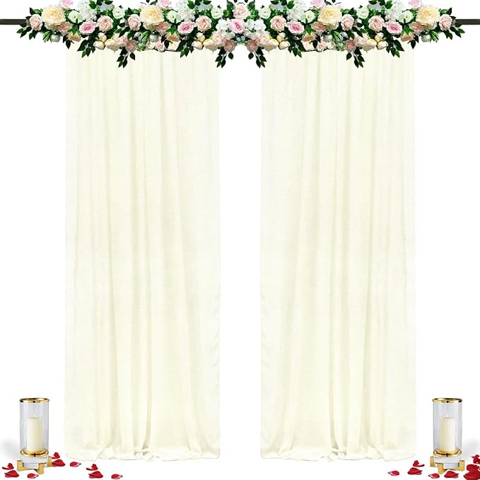 DUOBAO Ivory Sheer Chiffon Backdrop Curtains 108"" Long | 2 Panels | Perfect for Wedding Ceremonies, Beach Parties, Home Decor, and Events | Cream Drapes