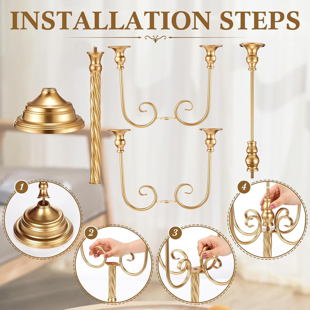 Rtteri 10 Pcs Gold Candelabra Candlestick Holder Metal Candle Stand Candelabra for Taper Candles Table Centerpieces Wedding Christmas Holiday Birthday Party (12.2 x 12.2 x 26.4 Inch,5 Arm)