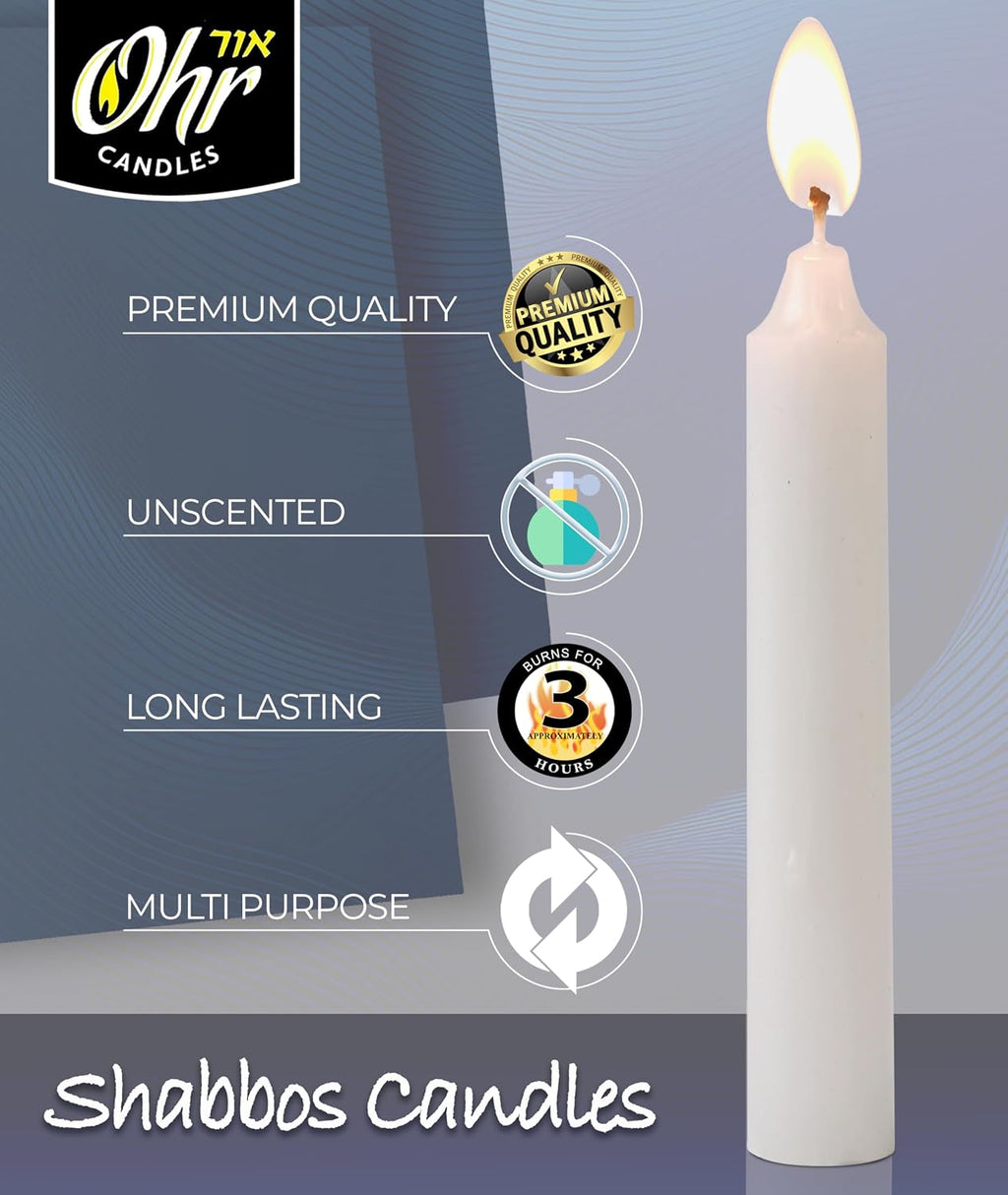 OHR CANDLES Shabbat Candles, Traditional Shabbos Candles, 3 Hour, 72 Count (Pack of 2) (144 Count)