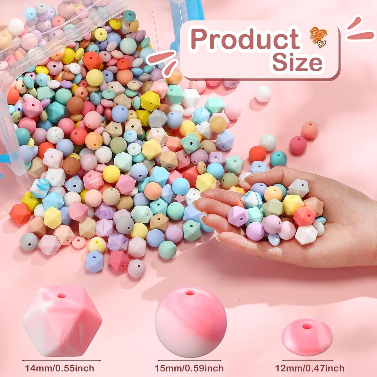 hotop 624 pcs silicone beads, 48 colors for, close-up detail