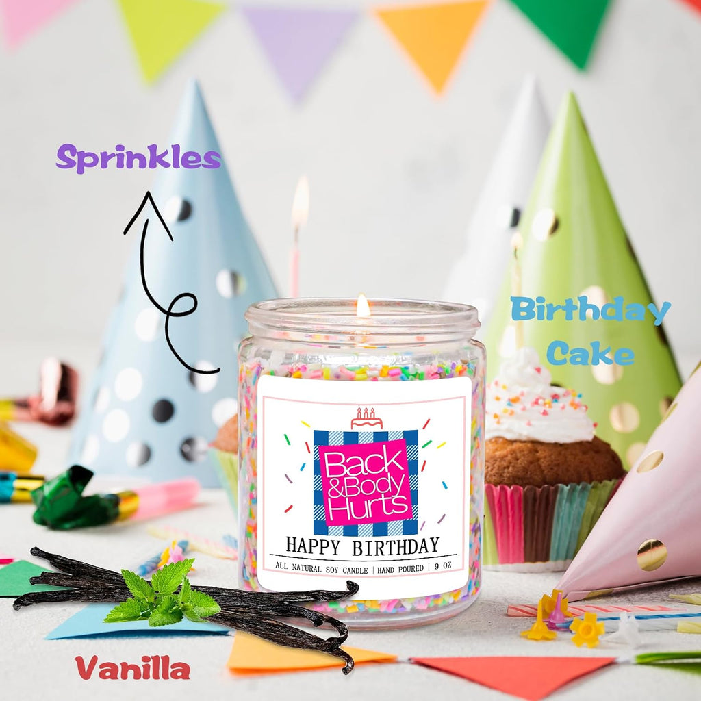 Homsolver Birthday Candles Gift for Her and Him, Birthday Gifts for Women Men, Unique Best Friend Gift Ideas -Back & Body Hurts Happy Birthday Candle