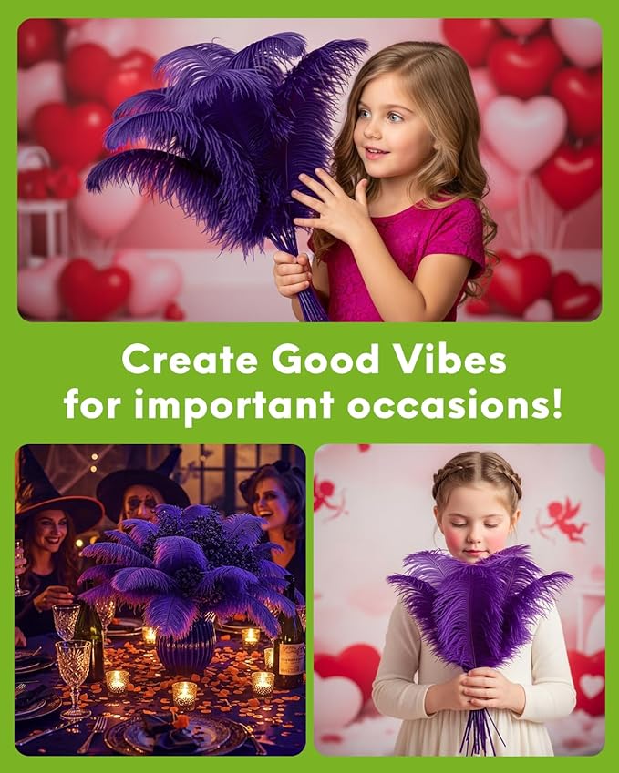 NEWONG 30pcs Purple Ostrich Feathers Natural Bulk 9-12inch(23-30cm) Vase Craft Wedding Home Party Centerpieces Christmas Day Decoration