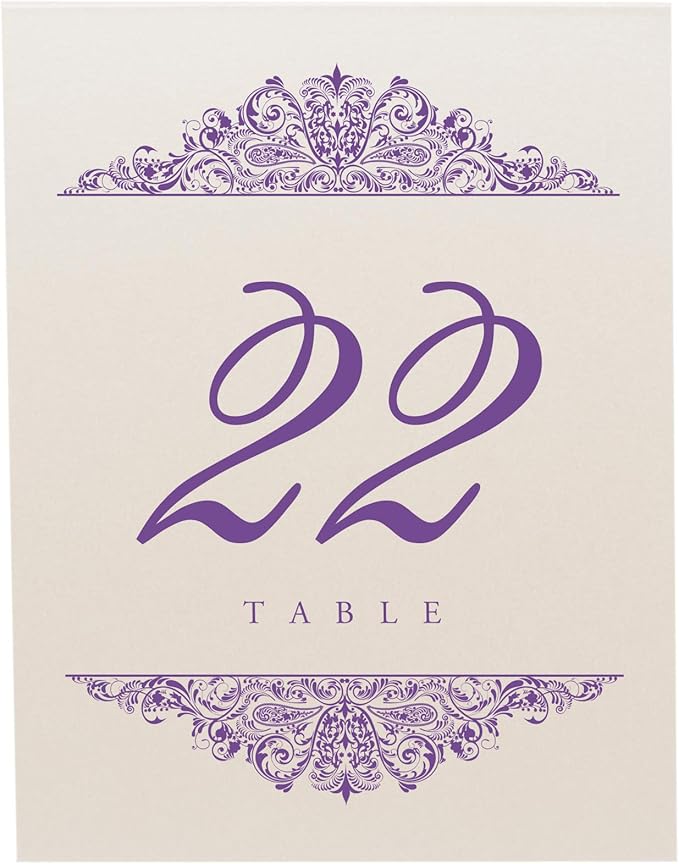 Paisley Wedding Table Numbers (Select Color/Quantity), Champagne, Purple, 1-10, Double Sided, Tent or Use in a Stand, Great for Parties & Restaurants - Made in the USA