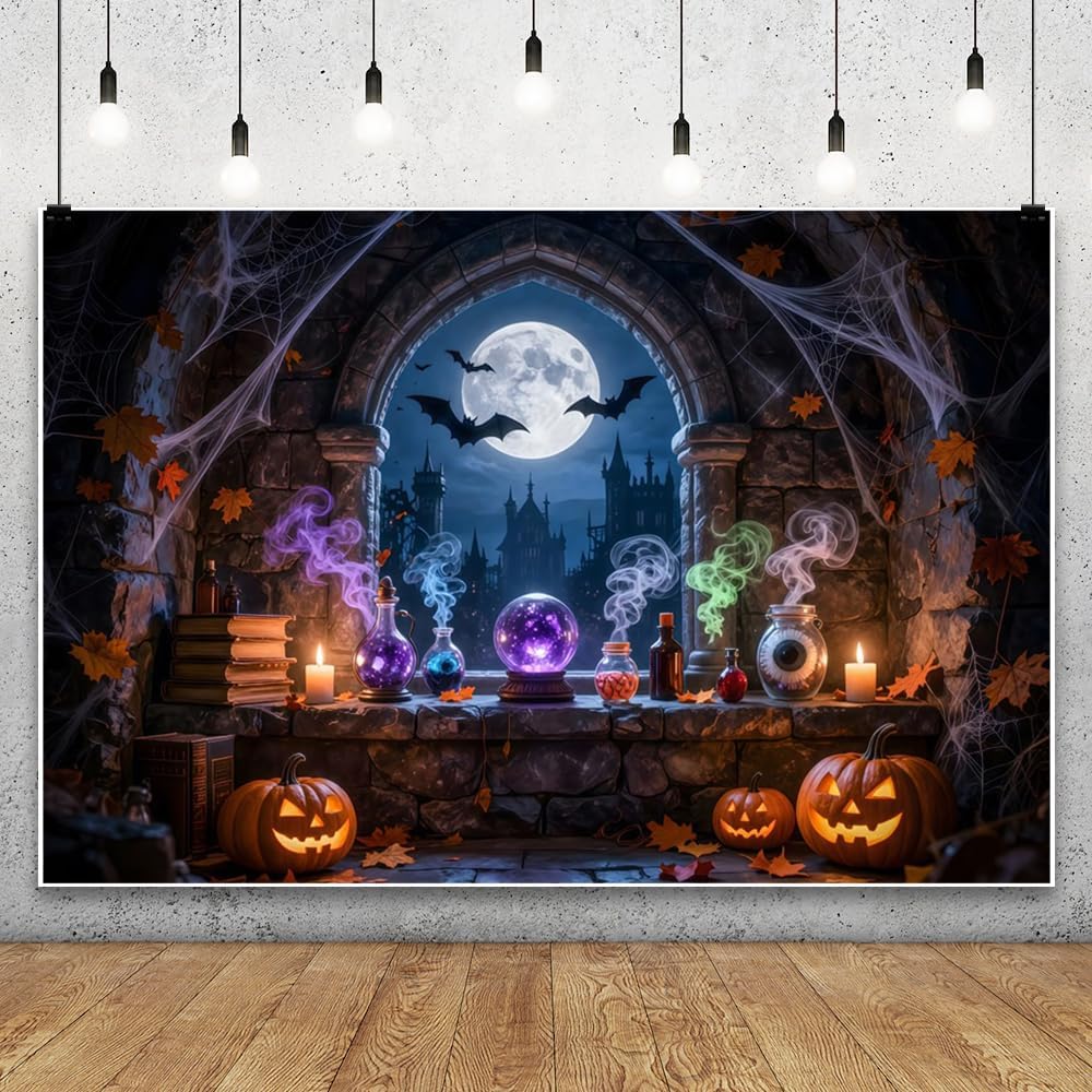 Halloween Laboratory Backdrop Horror Chemistry Lab Witch's Room Science B...