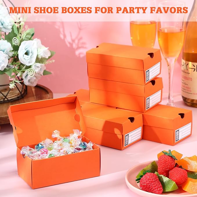 12 Sets Mini Sneaker Boxes for Party Favors Mini Shoe Gifts Boxes 4.7 x 2.5 x 2 Inch Sports Small Gift Case with Editable Label for Candies Cookies Snacks