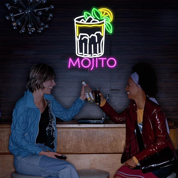 Mojito Neon Sign Mojito Cocktail Neon Light for Wall Decor Dimmable LED USB Powered Mojito Light Up Sign for Bar Club Party Home Bar Man Cave Living Room （16.7 * 12.8In）