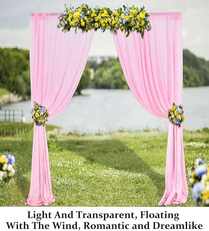 DUOBAO Pink Chiffon Backdrop Curtain-2 Panels 29x120-Inch Wedding Draping Beach Curtains for Living Room Polyester Voile Window Darpes Photography Backdrops for Party Ceremony (29''x120''x2pc)
