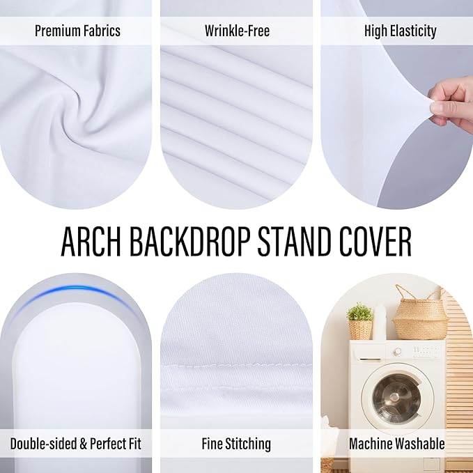 LEBENGURU Upgraded 6FT Wedding Arch Cover, White Spandex Fitted Arch Backdrop Cover, Round Top Chiara Stand Covers for Birthday Party Baby Shower Banquet Balloon Décor