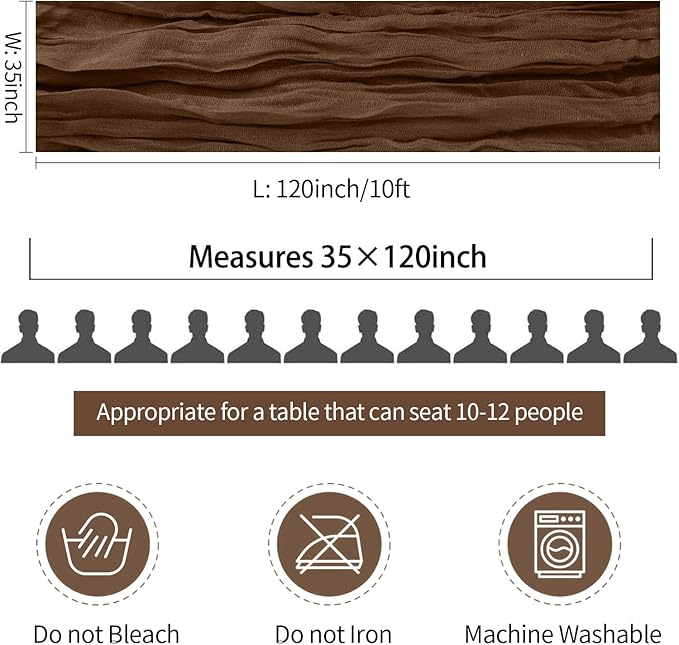 3 Pack Brown Cheesecloth Table Runner 35x120 Inch Gauze Coffee Table Runner Rustic Boho Cheese Cloth Sheer Runner for Wedding Baby Shower Bridal Shower Birthday Party Fall Decorations