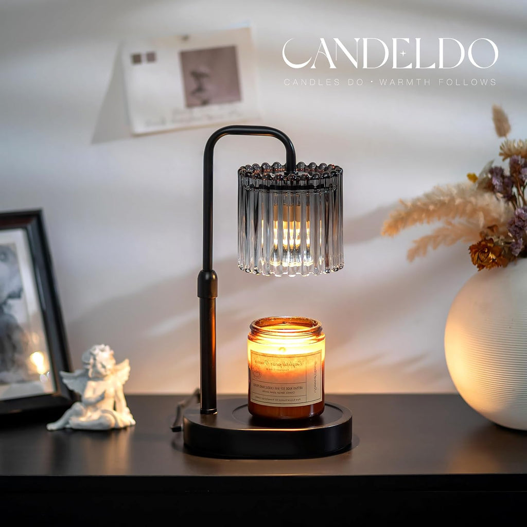 Candeldo Candle Warmer Lamp with Timer: Black Wax Melt Warmer | Height Adjustable, Dimmable, with 2 Bulbs, Modern Farmhouse Decor for Home, Bedroom, Gifts for Women, Birthday, Housewarming
