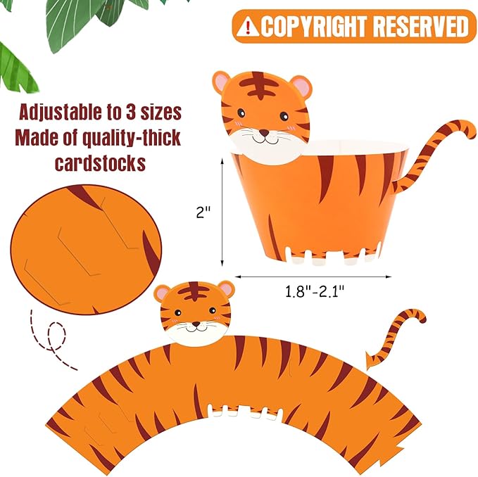 48 Pcs Jungle Safari Animal Cupcake Wrappers Wild Party Cake Decorations Jungle Wild Cake Wrappers for Baby Shower Birthday Themed Decorations Safari Party Supplies