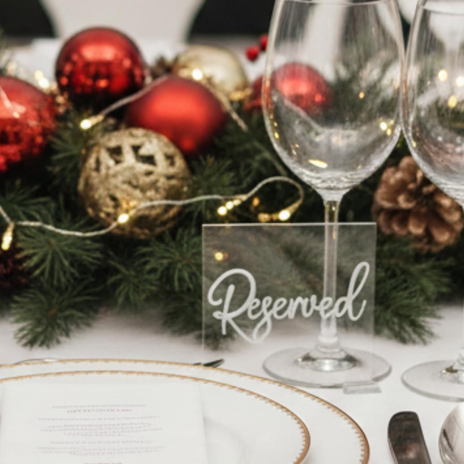 Bucherry 6 Pcs White Reserved Table Signs 3.9 x 3.5" for Wedding Clear Acrylic Reserved Seating Signs Stands with Cursive Letters for Table Wedding Reception Party Meeting Restaurant Ceremony