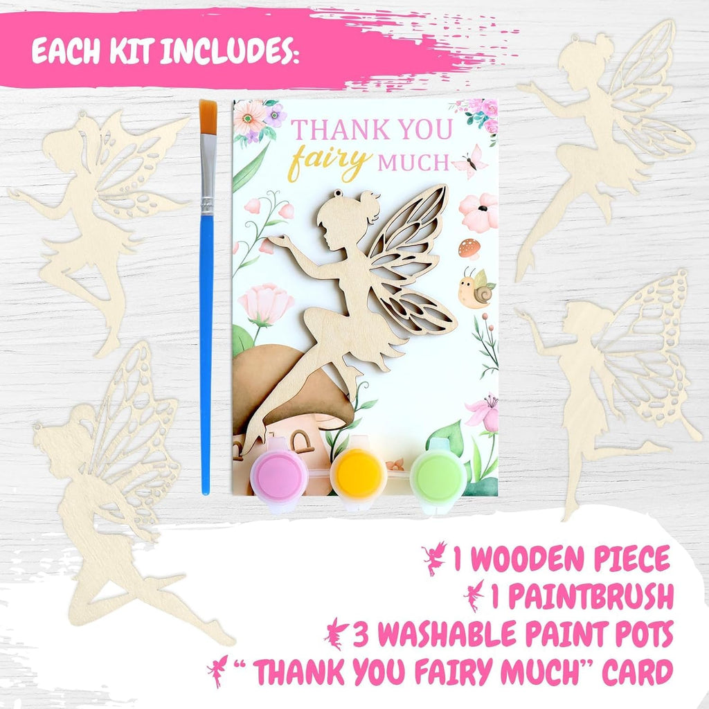 BOIKOKY 12 Pack Pre-Packaged Fairy Party Favors, Paint Your Own Wooden Arts and Crafts, Fairy First Birthday Decorations, Princess Tea Party Supplies, Goodie Bag Stuffers & Gifts