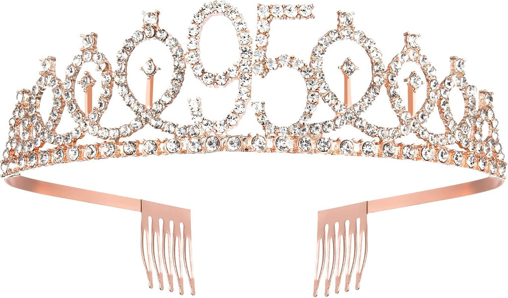 BRT Bearingshui Rose Gold Birthday Sash and Tiara for Woman, 95th Birthday Sash and Crown for Woman, 95 & Fabulous, Birthday Gifts for Happy 95th Birthday Party Favor Supplies