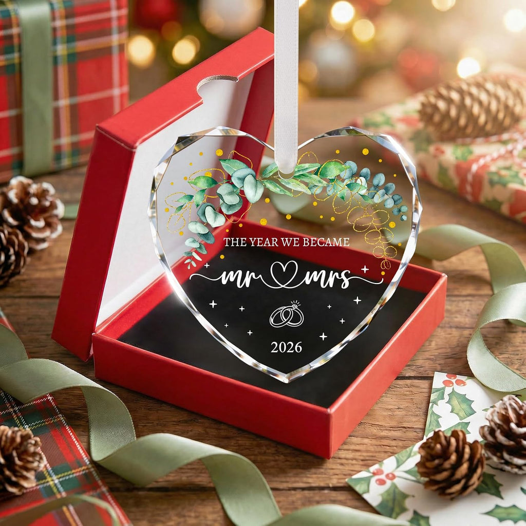 Wedding Gifts, Crystal Glass Mr and Mrs Gift Bridal Shower Gifts, Just Married Decorations Wedding Gift for Bride Newlyweds Couples, First Christmas Married Ornaments