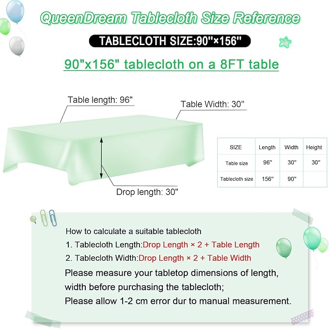 QueenDream Sequin Tablecloth - Green Party Tablecloth 90x156 Inch Green Glitter Table Cloth Sequin Fabric for Birthday Birdal Baby Shower Wedding