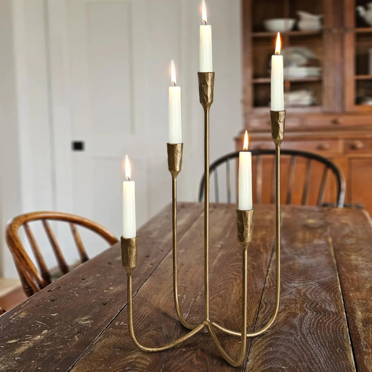 5-Candle Cast Iron Metal Candelabra Candlestick Holders 15 inch
