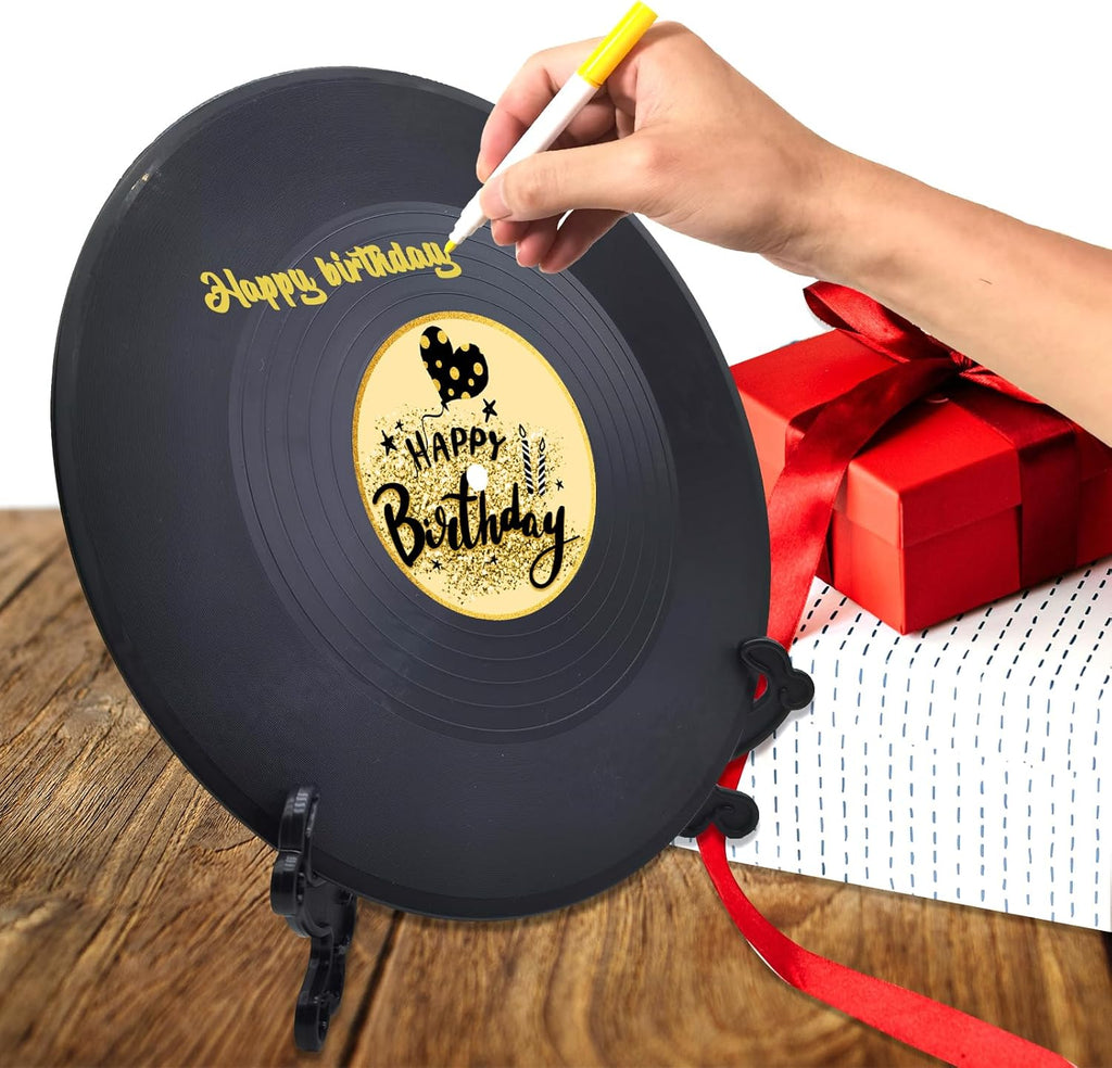 pwvsayjcj Vinyl Record Birthday Decorations, Happy Birthday Party Favor Sign Poster, Large Guest Book 11.6" x 11.6"