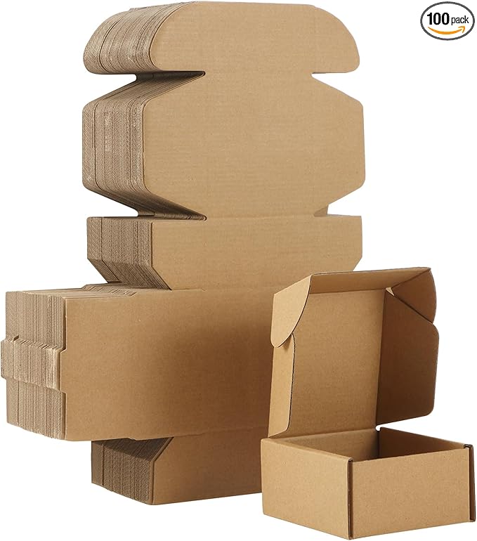 Qilery 100 Pcs Shipping Boxes Cardboard Gift Corrugated Cardboard Brown Boxes Mailer Packaging for Mailing Small Business Present (4 x 4 x 2 Inches)
