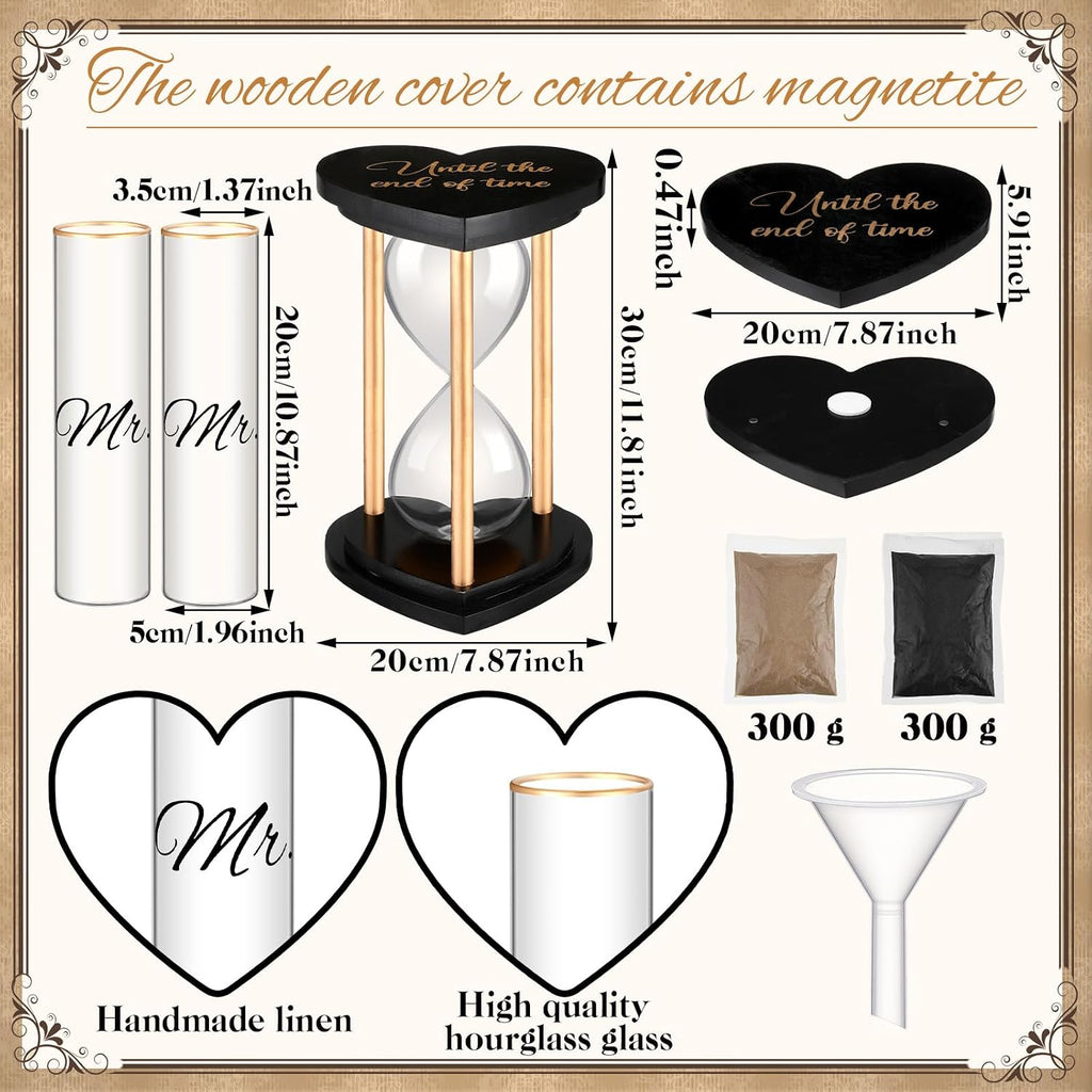 Unity Sand for Wedding Ceremony Set Wedding Sand Ceremony Kit for Anniversary Engagement Keepsake Table Decorations(Black Gold,Retro)