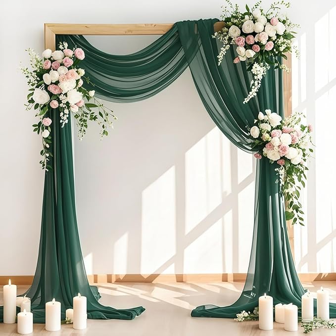 Wedding Arch Draping Fabric 1 Panel 30'' x 18FT Emerald Green Sheer Chiffon Arch Drapery for Photo Booth Bridal Shower Baby Shower Church Decor Newborn Photography Christening Outdoor Party