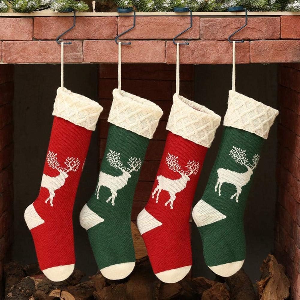 Christmas Stockings,Big Size 2Pack 18-Inch Extra Long Hand-Knitted Red/Green Reindeer Snowflakes Xmas Character for Family Holiday Season Decor