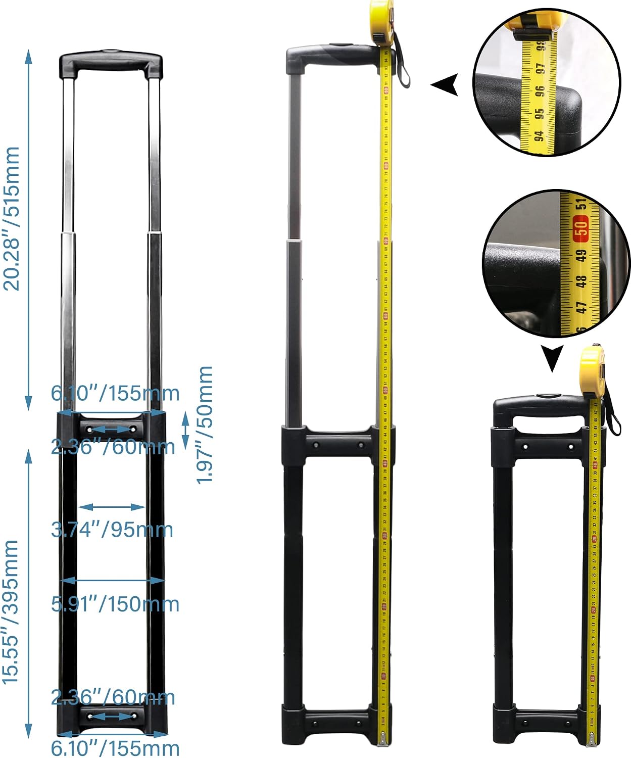 R003 DIY Plastic 20 inch Traveling Luggage Telescopic Handle Replacement Repair Parts Suitcase Aluminium Alloy Pull Out Rod Heavy Loads 19.29x6.1inches