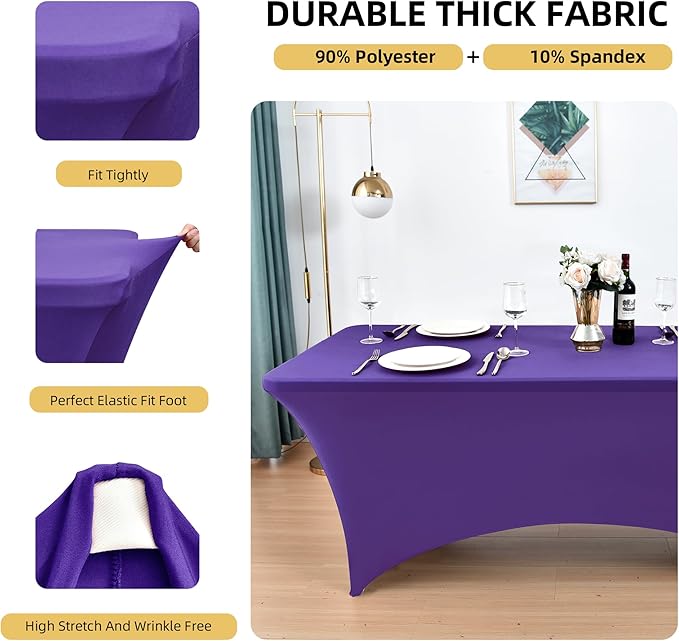 2-Pack 6ft Spandex Table Covers for Rectangle Standard Folding Tables - Wrinkle Resistant Stretch Tablecloths - Ultimate Fitted Table Protector for Parties, Trade Shows, Banquet