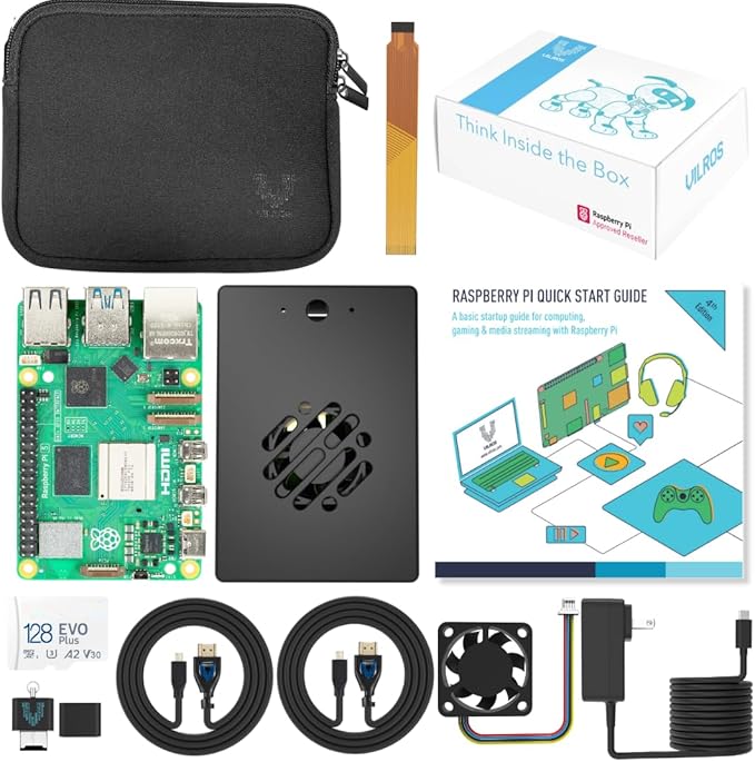 Vilros Raspberry Pi 5 Starter Kit MAX - Turbo Cooled Aluminum - (128GB Edition) - (4GB RAM)