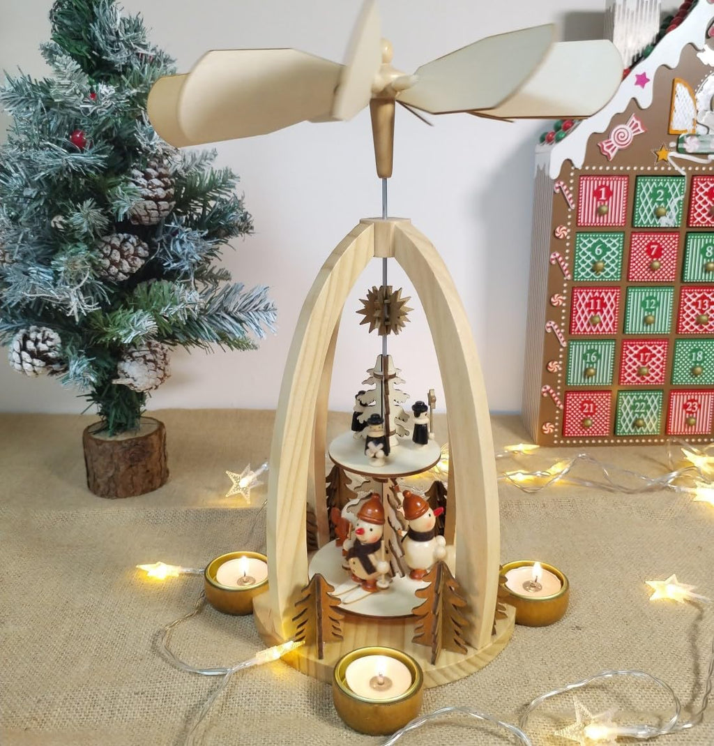 14Inch Wooden Christmas Pyramid with 4 Candle Holders-Nativity Scene Set for Christmas Tabletop Decor (ONE)