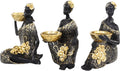 Lescafita African Lady Candle Holder Set of 3 – Resin Figurines with Gold Bowls for Tea Light or Small Pillar Candles – Decorative African Women Statues for Home, Shelf, or Table Centerpiece