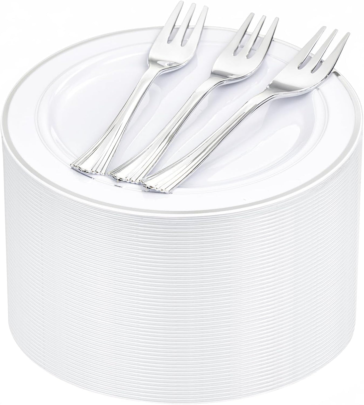wellife 240pcs silver plastic dessert plates - includes, main product view